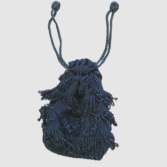Vintage Knit Beaded, Drawstring "Flapper" Handbag… - image 4