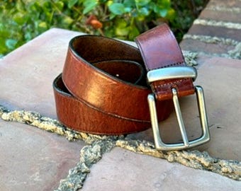 Allen Edmonds Leather Belt Size 36/ Unisex Brown Burnished  display picture 1