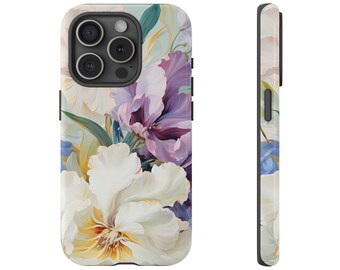 Pastell Iris und Pfingstrosen | iPhone 7, 8, 11, 12, 13, 14, 15, Pro, Pro Max, SE/X/XR/XS | Blumen Handyhülle
