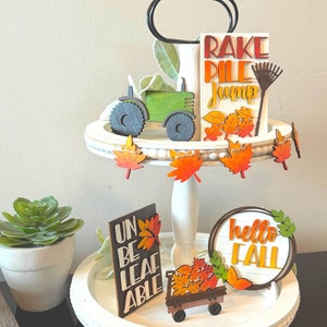 Fall Tier Tray Decor, Wooden Fall Signs, Fall Shelf Decorations, Fall Wooden Decor, Tier Tray Fall Decor, Fall Leaves Decor, Farmhouse Decor