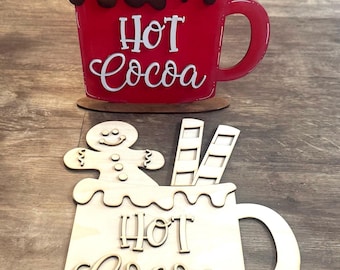 Hot Cocoa Shelf Sitter DIY Kit, Christmas DIY Craft, Hot Cocoa Sign, Christmas Craft Party, DIY Christmas Decor, Winter Decor, Winter Craft