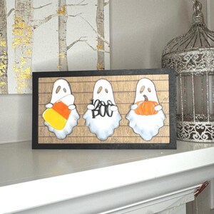 Geist-Zeichen, Halloween-Dekor, Halloween Kantenhocker, Halloween-Dekoration, Mantel-Dekor, Halloween-Schild, Geist-Dekor, Candy Corn, Boo