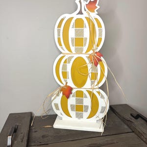 Mustard and White Stacked Pumpkin, Layered Stacked Pumpkin, Fall Decor, Farmhouse Decor, Thanksgiving Decor, Shelf Sitter, Pumpkin Decor