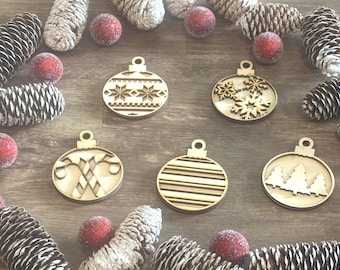 DIY Weihnachtsornament Kit – 5er oder 10er Set | Unfertige Holzverzierungen, Laser geschnitten Birke, Spielerei Bastelset, Kinder Weihnachten Handwerk