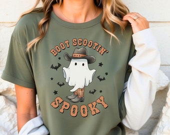 Boot Scootin Spooky Shirt, Cute Ghost Halloween Shirt, Cowboy Ghost Shirt, Western Halloween Shirt, Spooky Vibes Shirt, Halloween Gift