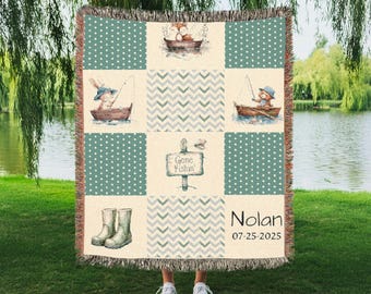 Personalized Baby Blanket, Baby Fishing Blanket, Custom Baby Name Blanket, Nursery Decor Gifts, Newborn Custom Blanket, Baby Shower Gift,