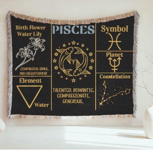 Pisces Zodiac Woven Blanket, Astrology Home Decor, Celestial Throw, Star Sign Gift, Cozy Tapestry, Horoscope Bedroom Accent