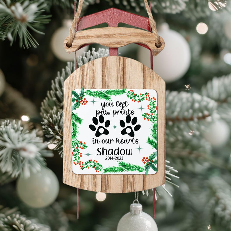 Memorial Sled Ornaments, Christmas Tree Decoration, Pet Loss Gift, Cat