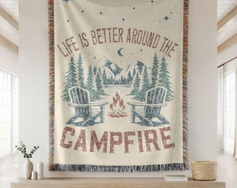 Camping  Blanket, Camper Decor, Adventure Woven Blanket, Gift For Nature Lovers, Outdoorsy Gifts, RV Decor, Gift For Camping Lovers