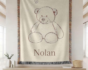Personalized Baby Blanket, Baby Bear Blanket, Custom Baby Name Blanket, Nursery Decor Gifts, Newborn Custom Blanket, Baby Shower Gift
