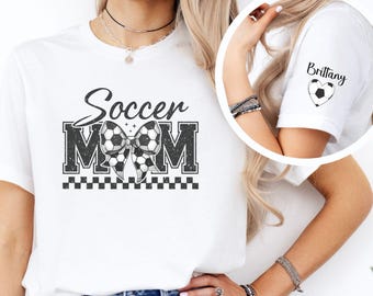 Soccer Mom Shirt Custom, Soccer Bow Shirt, Soccer Mom Tees,  Soccer Mama Shirt,  Soccer Mom Shirt Personalized, Kids Name On Sleeve