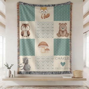 Personalized Baby Blanket, Custom Baby Name Blanket, Nursery Decor Gifts, Newborn Custom Blanket, Baby Shower Gift, Woodland Baby Blanket