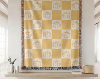 Woven Halloween Blanket, Fall Blanket Pumpkins, Fall Tapestry, Pumpkin Decor, Halloween Home Decor, Woven Blanket Fall, Blanket Gift For Mom