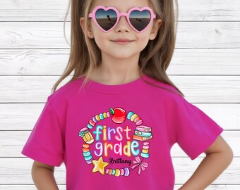 Personalized Back To School Shirt Girls, First Grade Shirt, Preppy Tee, First Day Of School Shirt, Elementary Shirt, Kid Back To School Tee