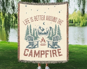 Camping  Blanket, Camper Decor, Adventure Woven Blanket, Gift For Nature Lovers, Outdoorsy Gifts, RV Decor, Gift For Camping Lovers