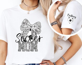 Soccer Mom Shirt Custom, Coquette Mom Shirt, Soccer Mom Tees,  Soccer Mama Shirt,  Soccer Mom Shirt Personalized, Kids Name On Sleeve