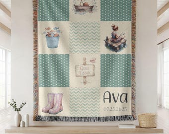 Personalized Baby Blanket, Baby Fishing Blanket, Custom Baby Name Blanket, Nursery Decor Gifts, Newborn Custom Blanket, Baby Shower Gift