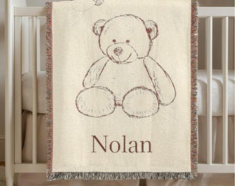 Personalized Baby Blanket, Baby Bear Blanket, Custom Baby Name Blanket, Nursery Decor Gifts, Newborn Custom Blanket, Baby Shower Gift