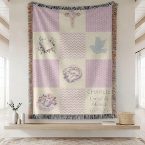 Personalized Baptism Baby Blanket, Baptism Christening Blanket For Girl, Woven Baby Blanket, Cross Baptism Blanket, Baptism Gift For Girl