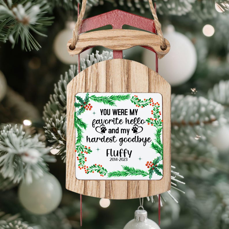 Memorial Sled Ornaments, Christmas Tree Decoration, Pet Loss Gift, Cat