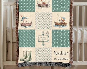 Personalized Baby Blanket, Baby Fishing Blanket, Custom Baby Name Blanket, Nursery Decor Gifts, Newborn Custom Blanket, Baby Shower Gift,