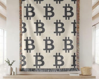 Woven Blanket, Bitcoin Gift, Bitcoin Themed Gift, Bit Coin Blanket, Blanket For Dad, Blanket For Him, Funny Gifts