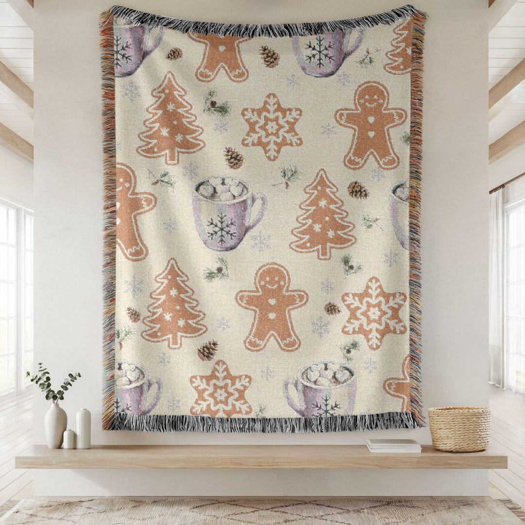 Gingerbread Christmas Blanket Throw, Christmas Tapestry, Christmas Home ...