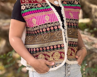 Gilet in stile persiano tradizionale con intricati ricami fatti a mano, perfetto regalo di compleanno per la festa della mamma, taglia unica, prodotto in TURCHIA