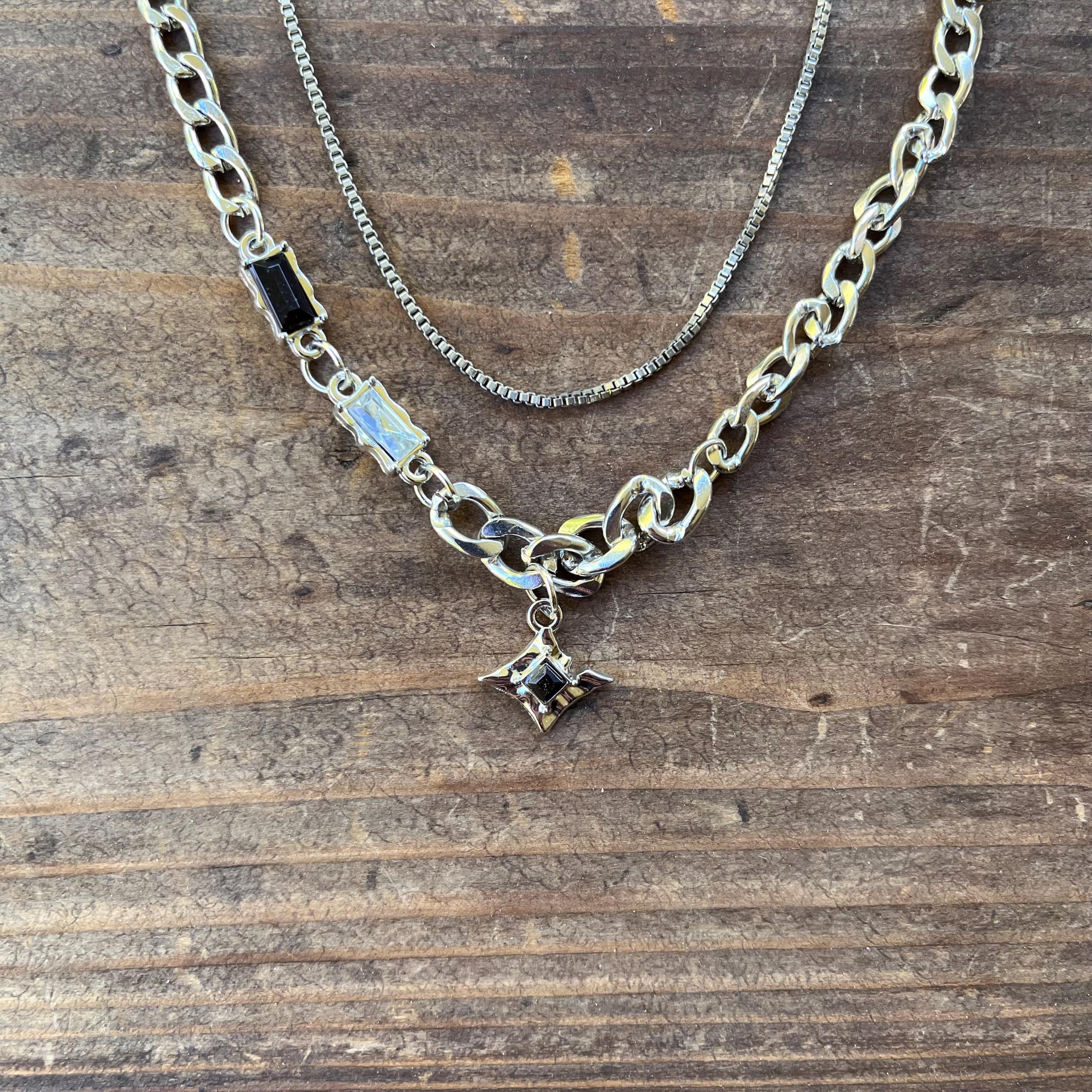 Y2k/2000s Style “double Chain” Silver Necklace - Etsy
