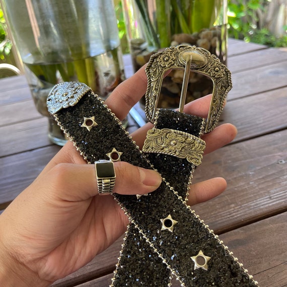 Y2k/2000s Black Rhinestones Detailing, With Metal Stars Y2k/2000s Black Rhinestones Detailing, With Metal Stars