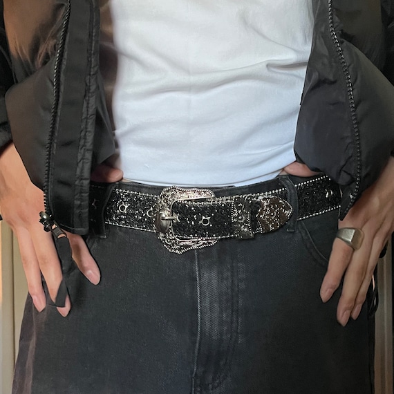Y2k/2000s Black Rhinestones Detailing, With Metal Stars Y2k/2000s Black Rhinestones Detailing, With Metal Stars
