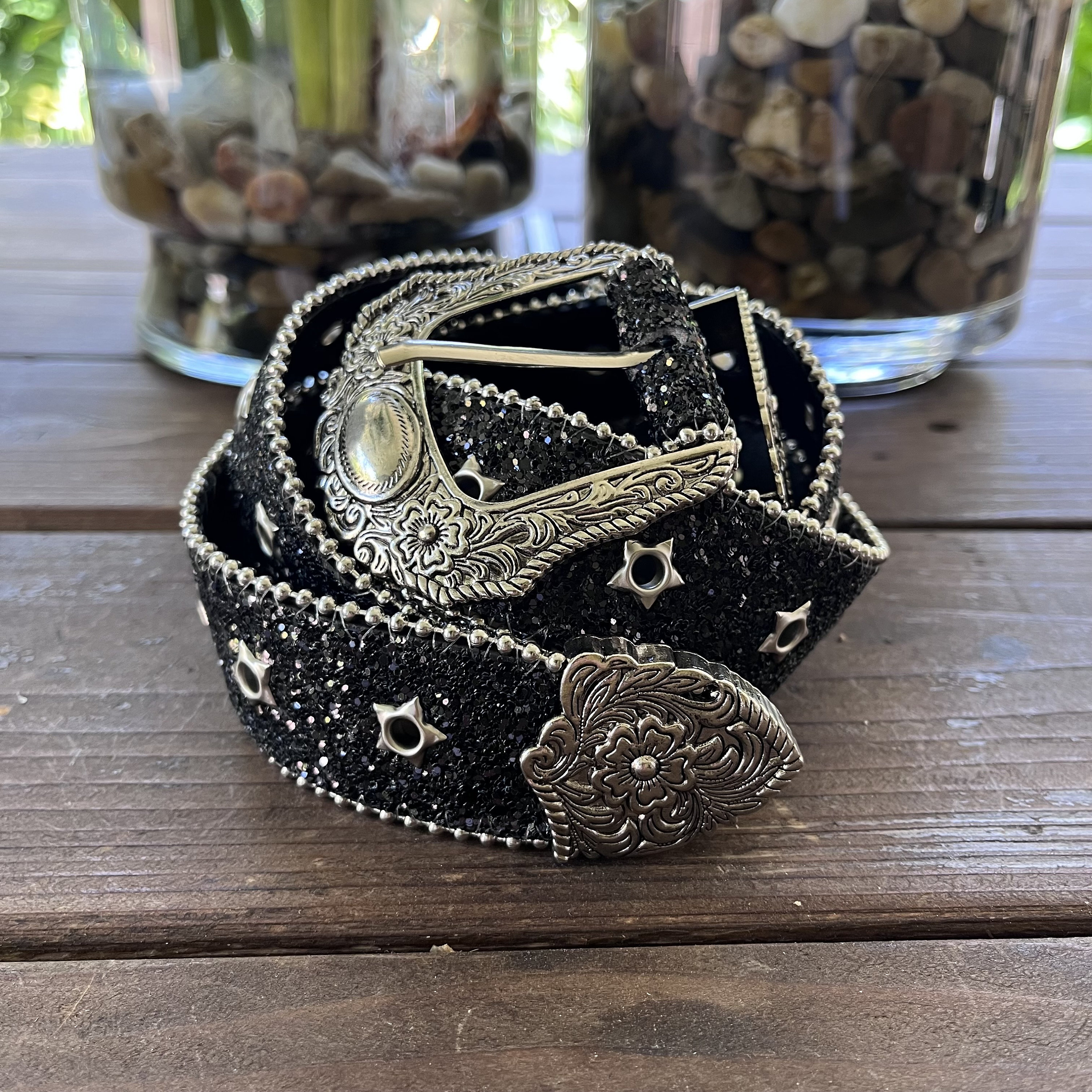 Y2k/2000s Black Rhinestones Detailing, With Metal Stars Y2k/2000s Black Rhinestones Detailing, With Metal Stars