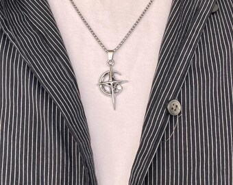 アクセサリー Diesel 00s Compass necklace pendant y2k Y2k/2000s Style “crescent Moon Star” Silver Necklace - Etsy