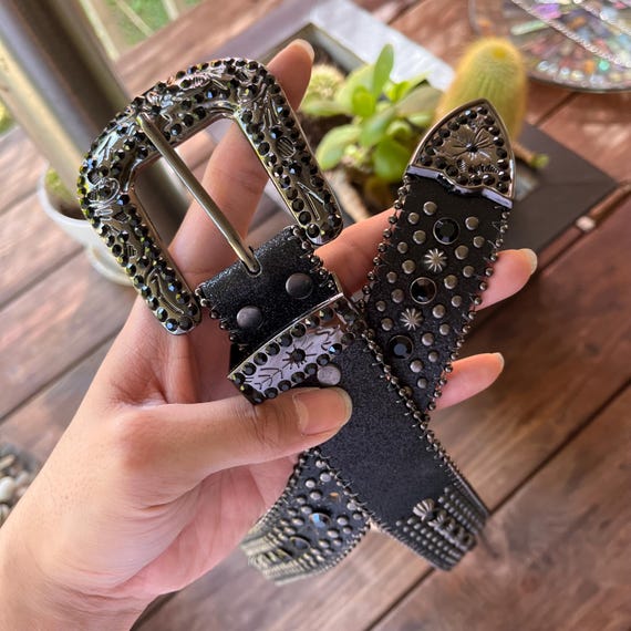 Y2k/2000s Black Rhinestones, With Metal Detailing Grunge Vegan Leather Belt - Etsy Y2k/2000s Black Rhinestones, With Metal Detailing Grunge Vegan Leather Belt - Etsy