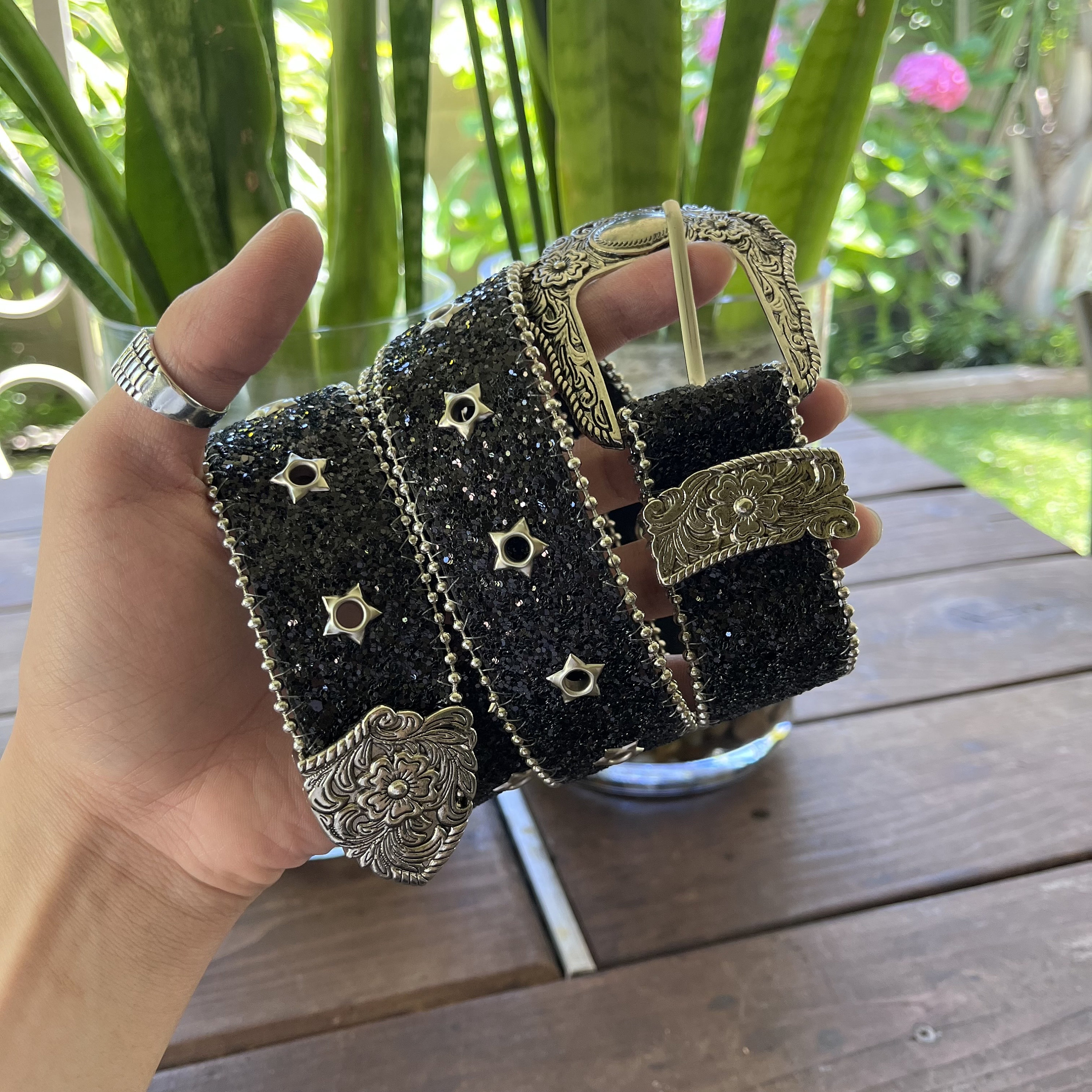 Y2k/2000s Black Rhinestones Detailing, With Metal Stars Y2k/2000s Black Rhinestones Detailing, With Metal Stars