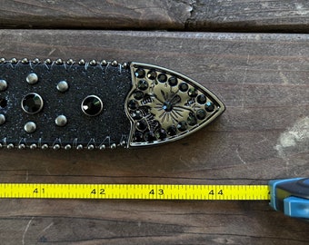 Y2k/2000s Black Rhinestones Detailing, With Metal Crosses