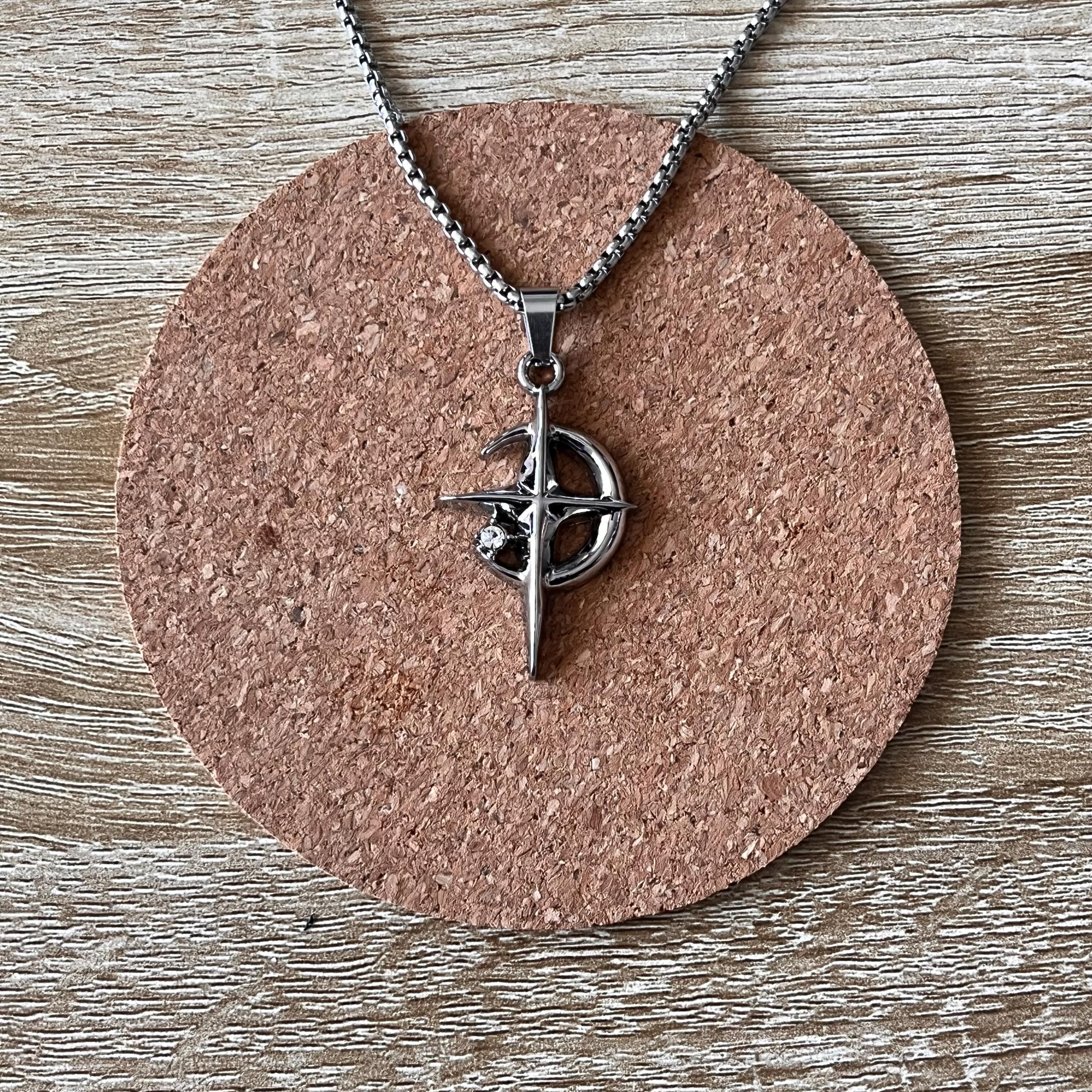 アクセサリー Diesel 00s Compass necklace pendant y2k Y2k/2000s Style “crescent Moon Star” Silver Necklace - Etsy