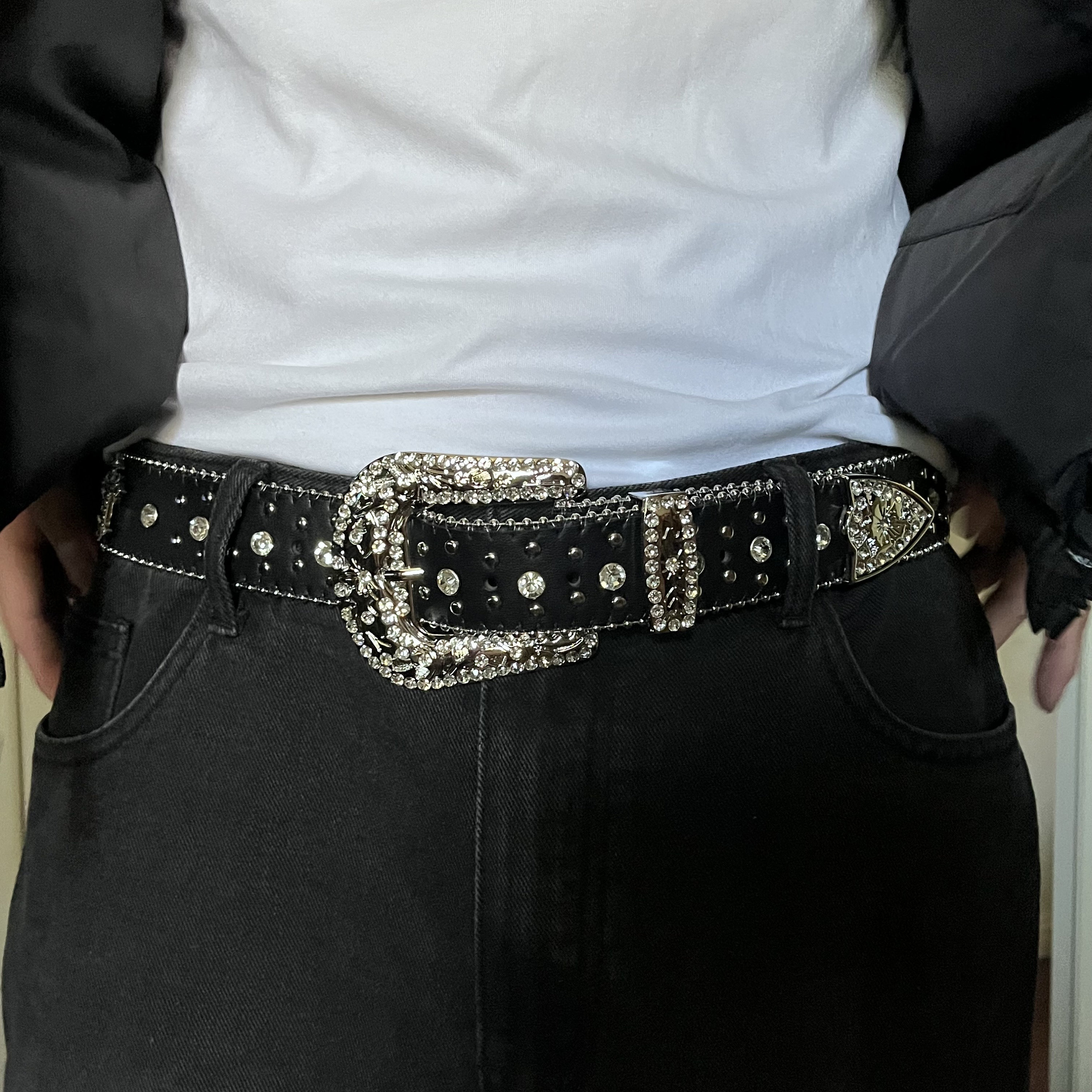 Y2k/2000s Rhinestones Detailing, With Silver Metal Crosses Y2k/2000s Rhinestones Detailing, With Silver Metal Crosses