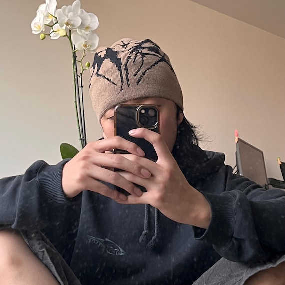 Y2k/2000s Style Tan + Black Skeleton Graphic Skull Cap/beanie - Etsy