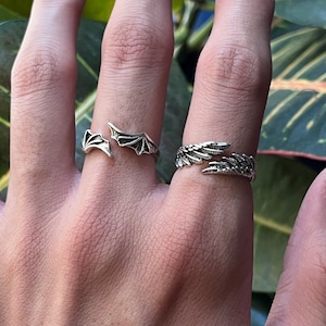 y2k/2000s Stainless Steel Angel and Devil Wings, Silver Rings (Adjustable Rings)
