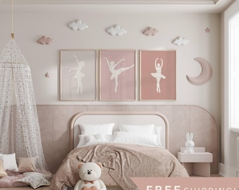 Ballet Wall Art Gallery Ballerina Poster Collection Display Nursery Decoration Dance Studio Room Decor Pink Floral Print Modern Design Girl