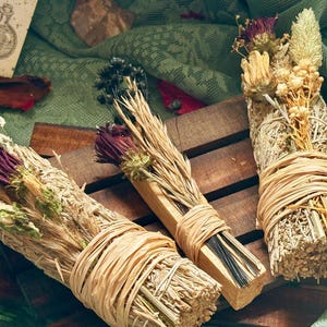 Ritual Wands - Smoke, Stem & Spirit – Set of 3 - Sage and Palo Santo Trio for Energy Cleansing, Sacred Rituals, Witchy Gifts