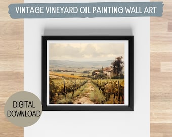 Vintage Vineyard Oil Painting - Printable Download in 5 Sizes - Instant Digital Art