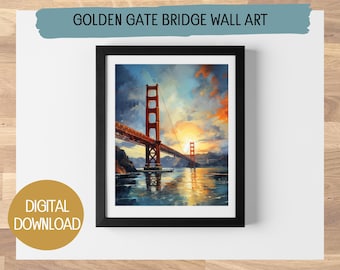 Golden Gate Bridge Digital Oil Painting – Stunning Wall Art, 5 Available Sizes – Printable San Francisco Bridge Artwork