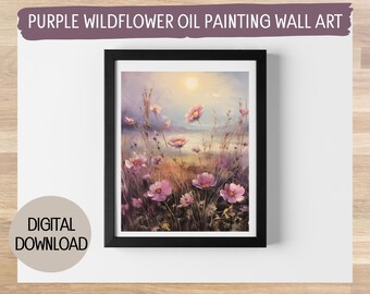 Purple Wildflowers Vintage Oil Painting - Digital Print, Scenic Home Decor, Available in 5 Sizes
