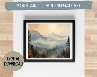 Vintage Mountain Oil Painting - Printable Download in 5 Sizes - Instant Digital Art