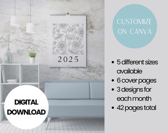 Customizable 2025 Minimalistic Printable Calendar | 3 Month Designs, 6 Cover Designs, 5 Sizes | Printable Planner | Instant Download