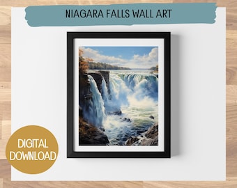 Niagara Falls Digital Print Oil Painting – Stunning Wall Art, 5 Available Sizes – Printable Waterfall Art for Home Decor