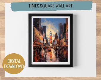 Times Square Digital Oil Painting – New York City Wall Art, 5 Available Sizes – Printable NYC Cityscape Artwork