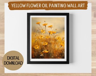 Yellow Wildflowers Vintage Oil Painting - Digital Print, Floral Home Decor, Available in 5 Sizes